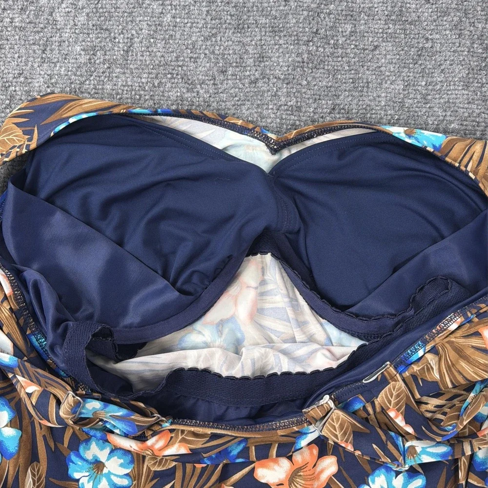 Lands End Tankini Swim Top Womens 18W Tropical Floral Ruched Beach